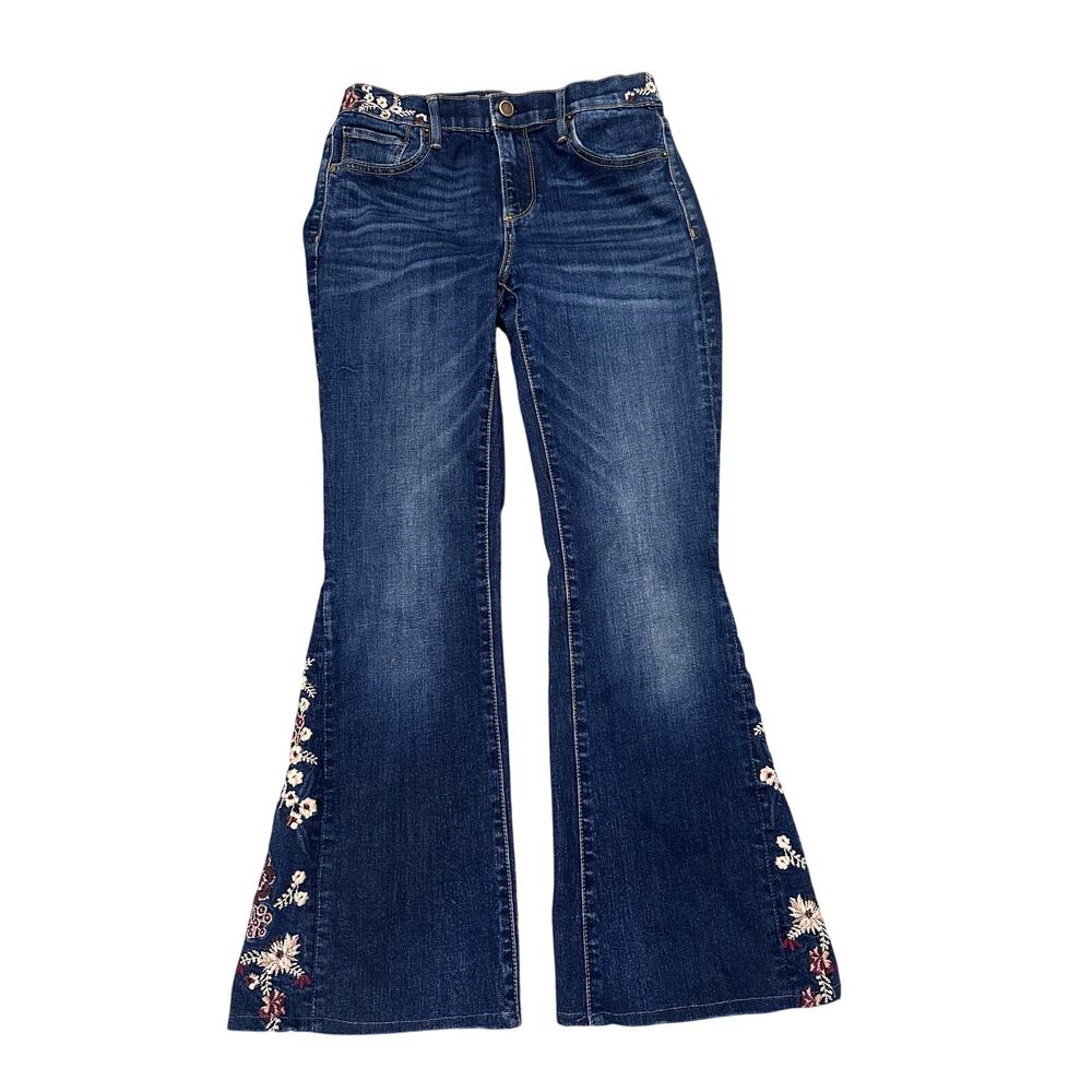 Driftwood Farrah Floral Embroidered Flare Jeans Dark Wash Boho 70s Retro Size 26 - Picture 2 of 11